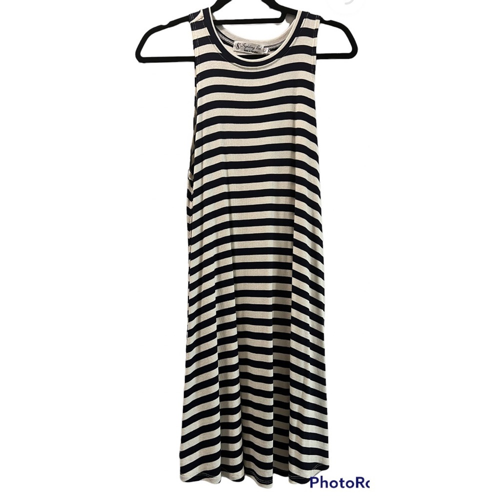 NWT Fighting Eel Ava Sky Navy Blue & White Striped Cece Tank Dress LG